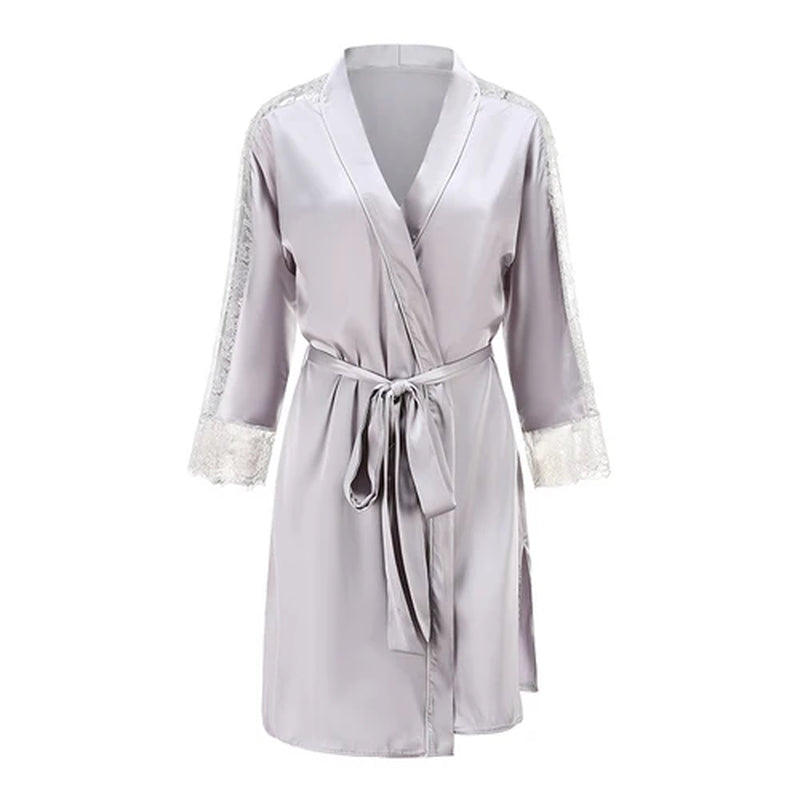 Luxury Silk Lace Bathrobe Robe Women Sleepwear Set Sexy Bride Bridesmaid Gift Kimono Gown Nightwear Lingerie Pajama Dress