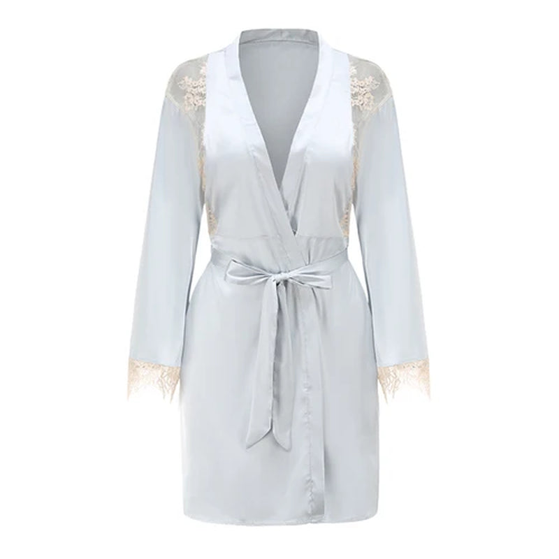 Luxury Silk Lace Bathrobe Robe Women Sleepwear Set Sexy Bride Bridesmaid Gift Kimono Gown Nightwear Lingerie Pajama Dress